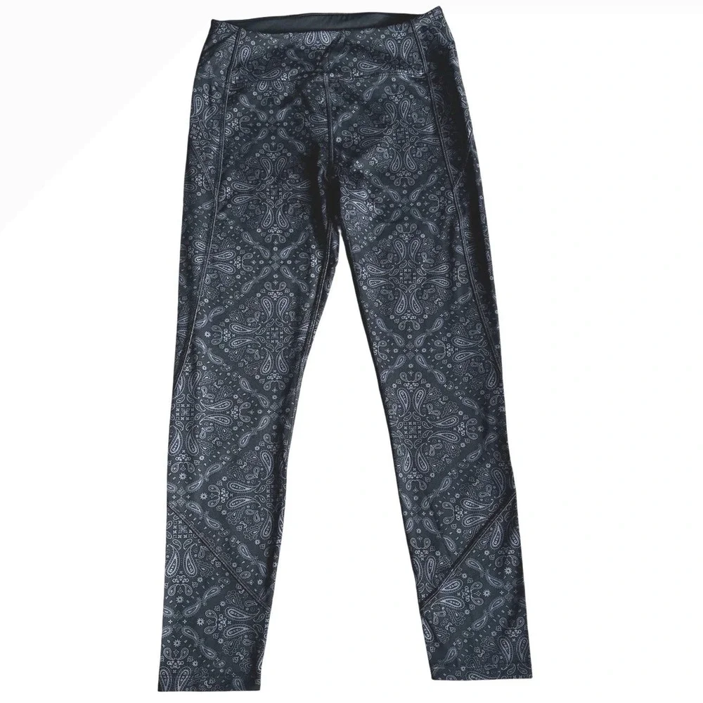 Victoria's‎ Secret Pink Sport Medium Black Gray Paisley  Print Leggings Juniors